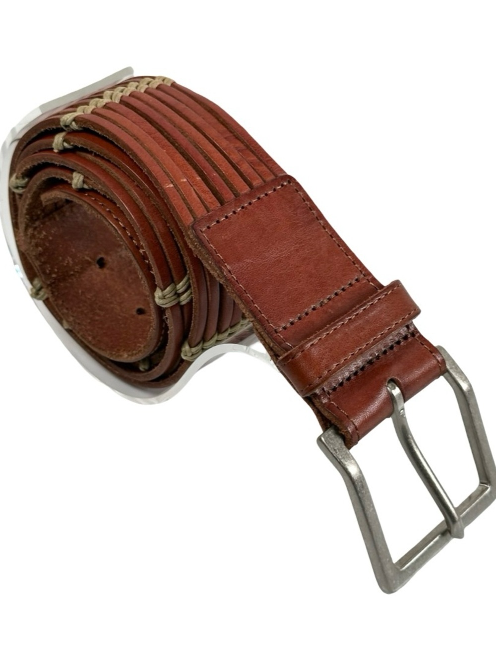 Talbots Vintage Genuine Leather Cognac Brown Stitched Western Belt Women’s XL